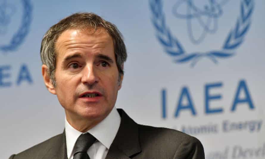 Rafael Grossi, director general of the International Atomic Energy Agency, briefs the press at the agency’s headquarters in Vienna on Monday. Photograph: Xinhua/Rex/Shutterstock