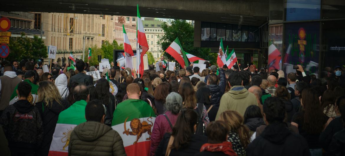 Unsplash/Artin Bakhan Protesters gather in Stockholm, Sweden, after the death of 22-year-old Mahsa Amini in the custody of Iran's morality police.